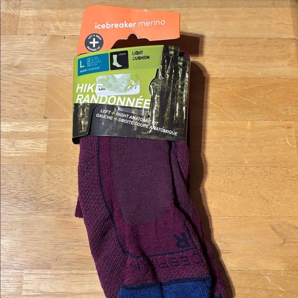 NWT Icebreaker Merino Wool Men Large Anatomic Hiking Socks Size 11-12.5